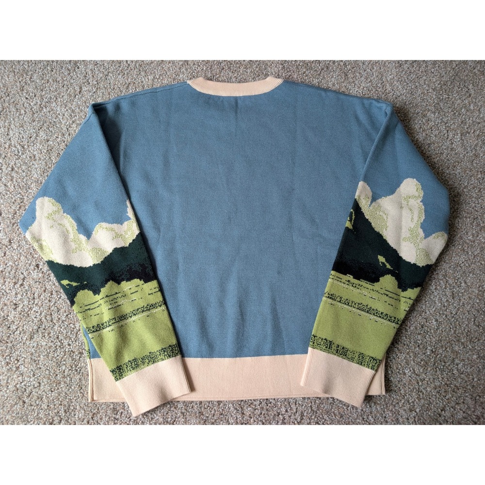 Cider Landscape Van Mountain Intarsia Knit Sweater Blue Green Crewneck Pullover - Picture 4 of 7